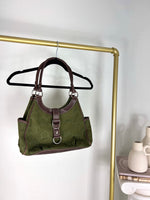 RALPH LAUREN OLIVE GREEN MONOGRAM SHOULDER TOTE