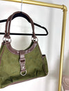 RALPH LAUREN OLIVE GREEN MONOGRAM SHOULDER TOTE
