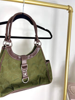 RALPH LAUREN OLIVE GREEN MONOGRAM SHOULDER TOTE