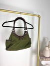 RALPH LAUREN OLIVE GREEN MONOGRAM SHOULDER TOTE