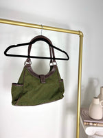 RALPH LAUREN OLIVE GREEN MONOGRAM SHOULDER TOTE