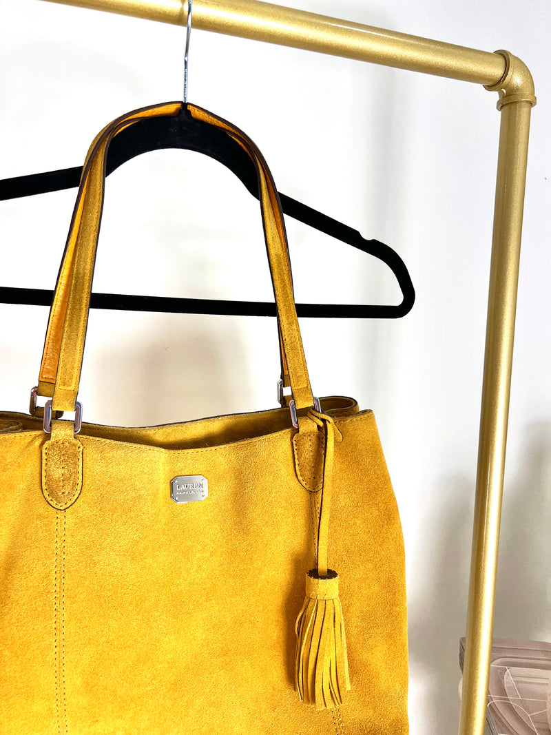 RALPH LAUREN MUSTARD SUEDE TOTE