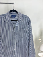 VINTAGE NAVY + WHITE STRIPED BUTTON-UP SHIRT