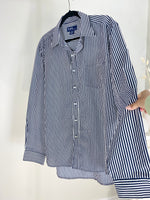 VINTAGE NAVY + WHITE STRIPED BUTTON-UP SHIRT