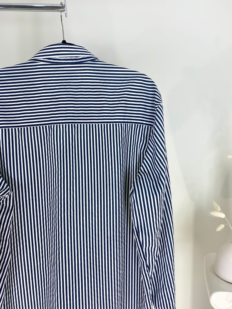 VINTAGE NAVY + WHITE STRIPED BUTTON-UP SHIRT