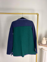 LL BEAN GREEN + NAVY QUILTED SNAP PULLOVER
