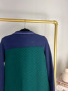 LL BEAN GREEN + NAVY QUILTED SNAP PULLOVER