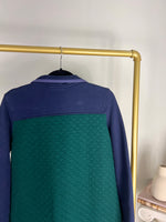 LL BEAN GREEN + NAVY QUILTED SNAP PULLOVER
