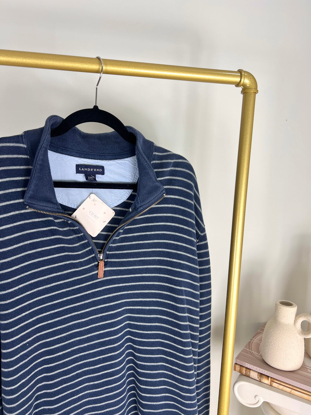 VINTAGE NAVY STRIPED QUARTER ZIP SWEATSHIRT