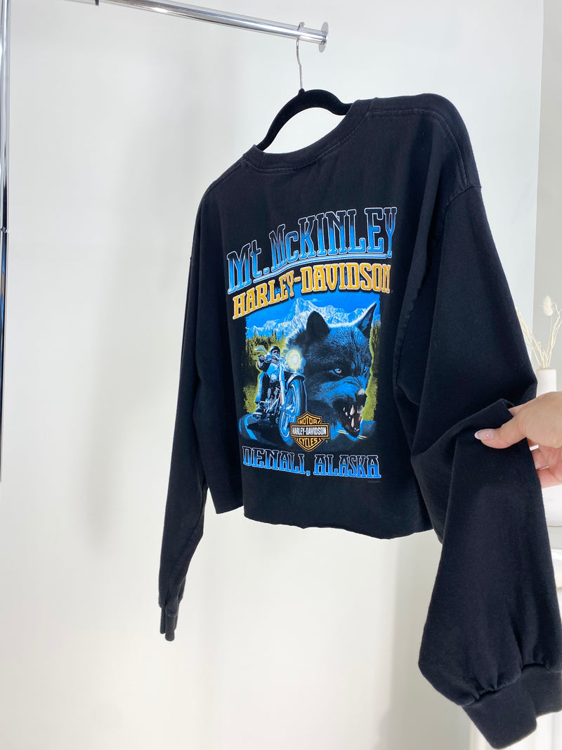 VINTAGE BLACK WOLF HARLEY DAVIDSON ALASKA LONG SLEEVE T-SHIRT