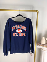 VINTAGE OFF THE SHOULDER SYRACUSE UNIVERSITY NAVY SWEATSHIRT