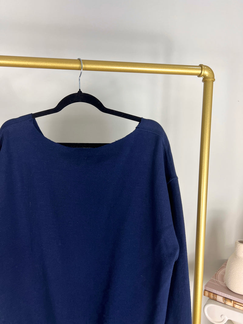 VINTAGE OFF THE SHOULDER SYRACUSE UNIVERSITY NAVY SWEATSHIRT