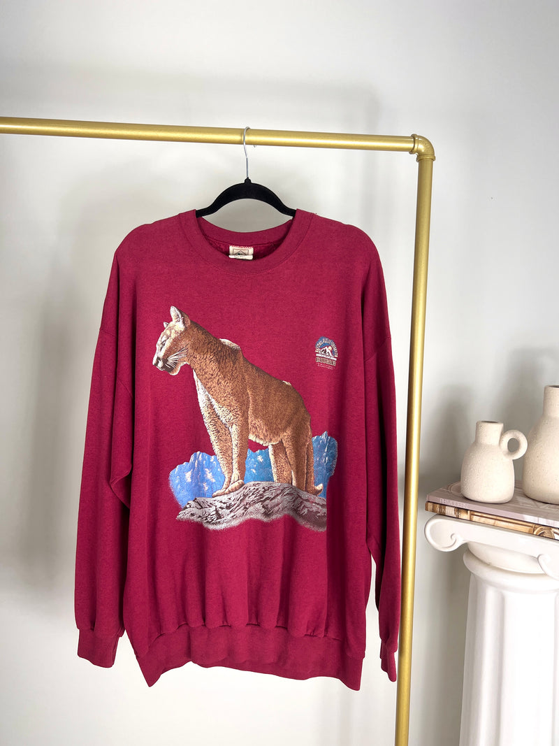 VINTAGE BURGUNDY COUGAR GRAPHIC CREWNECK