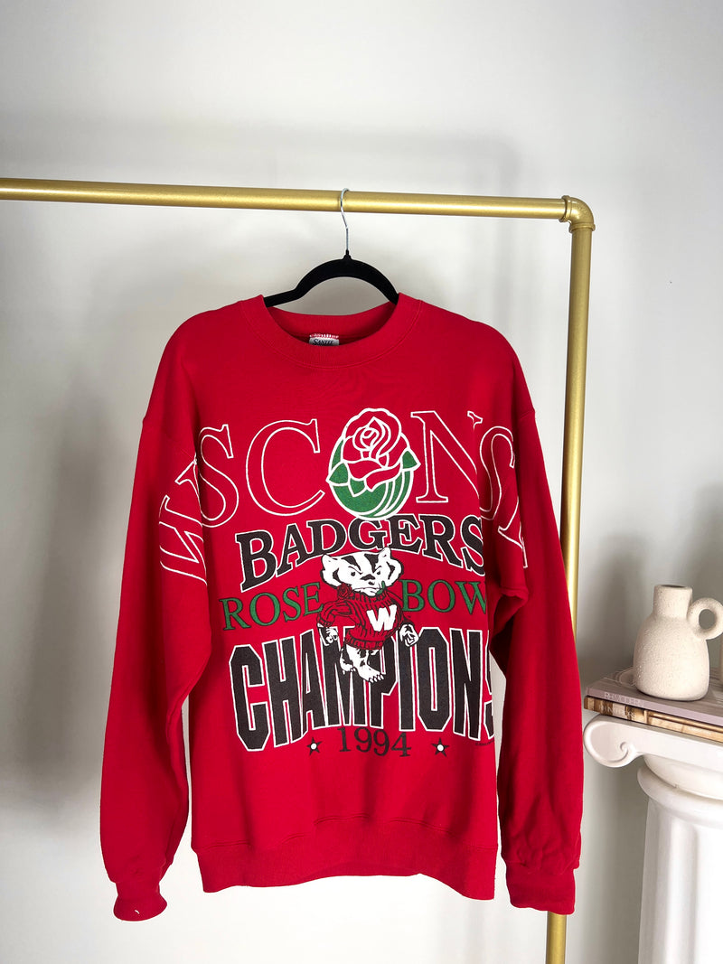VINTAGE 1994 RED WISCONSIN BADGERS ROSE BOWL CHAMPION CREWNECK