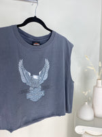 VINTAGE CROPPED GREY HARLEY DAVIDSON MEMPHIS TENNESSEE T-SHIRT