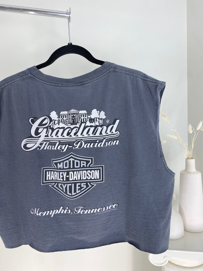 VINTAGE CROPPED GREY HARLEY DAVIDSON MEMPHIS TENNESSEE T-SHIRT