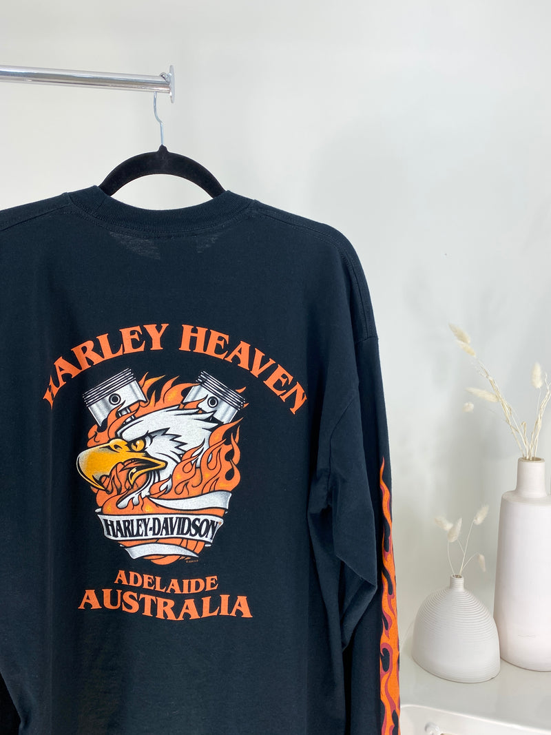 VINTAGE BLACK FLAMES HARLEY DAVIDSON AUSTRALIA LONG SLEEVE T-SHIRT