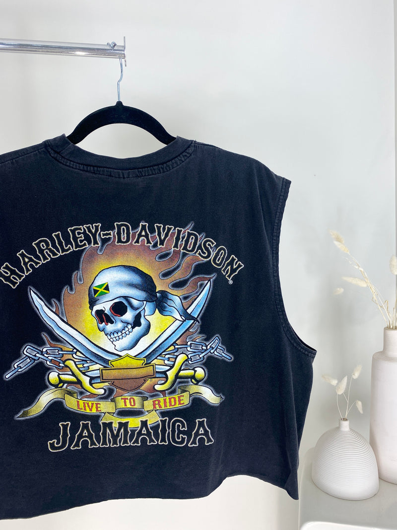VINTAGE CROPPED BLACK HARLEY DAVIDSON JAMAICA T-SHIRT