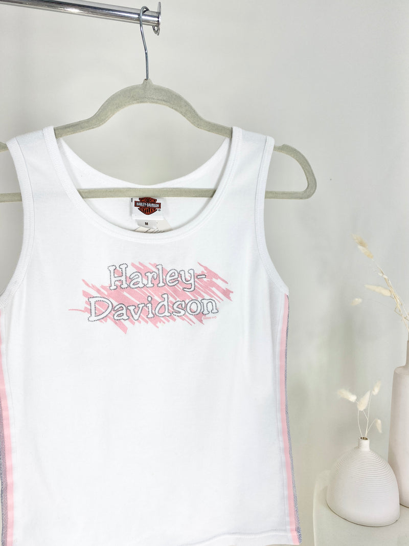VINTAGE WHITE + PINK HARLEY DAVIDSON MYRTLE BEACH TANK