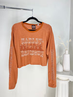 CROPPED ORANGE HARLEY DAVIDSON MIAMI SPELL-OUT LONG SLEEVE T-SHIRT
