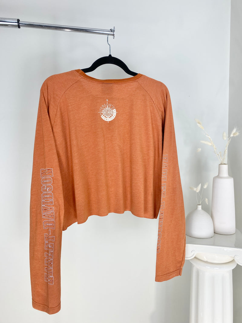 CROPPED ORANGE HARLEY DAVIDSON MIAMI SPELL-OUT LONG SLEEVE T-SHIRT