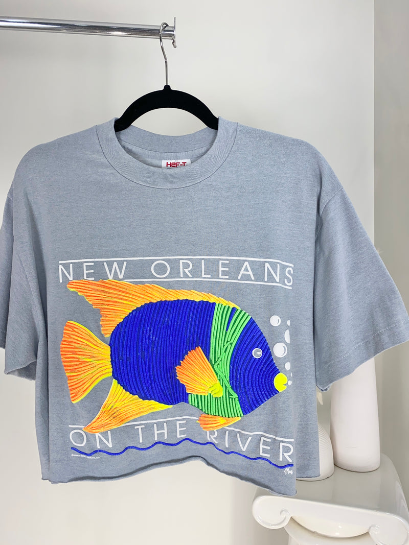 VINTAGE CROPPED 1990 GREY NEW ORLEANS T-SHIRT