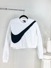 CROPPED WHITE + BLACK GIANT NIKE SWOOSH CREWNECK