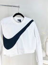 CROPPED WHITE + BLACK GIANT NIKE SWOOSH CREWNECK