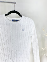 VINTAGE RALPH LAUREN WHITE CABLE KNIT SWEATER