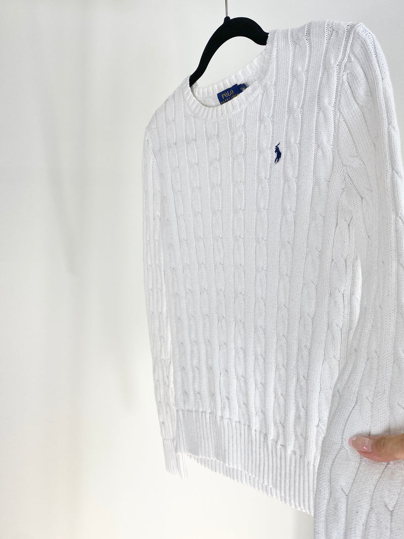 VINTAGE RALPH LAUREN WHITE CABLE KNIT SWEATER