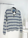 VINTAGE RALPH LAUREN GREY STRIPED QUARTER ZIP SWEATER