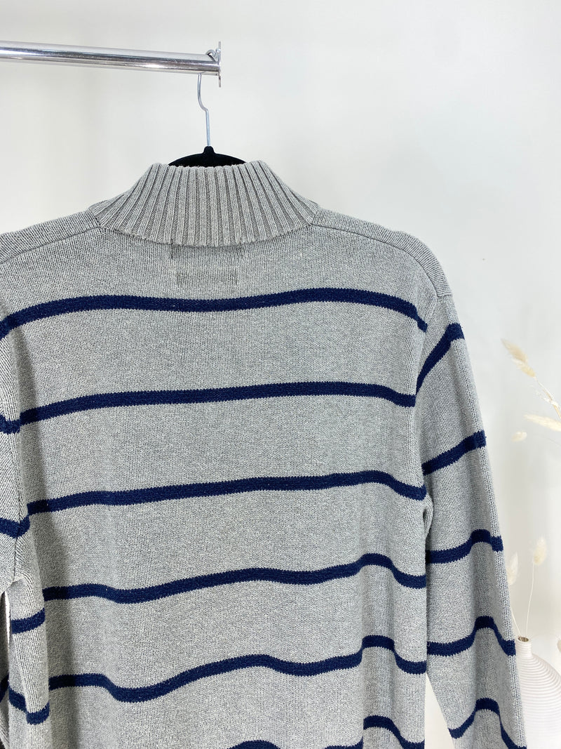 VINTAGE RALPH LAUREN GREY STRIPED QUARTER ZIP SWEATER
