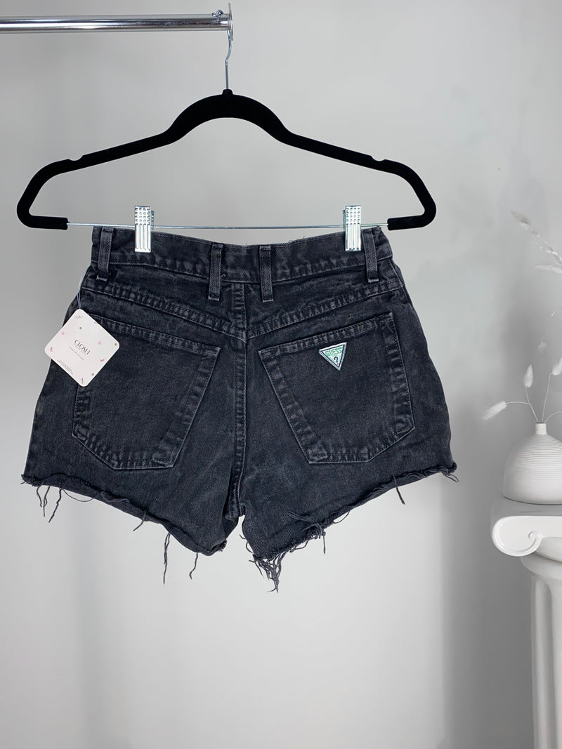VINTAGE BLACK WASH GUESS DENIM CUTOFFS - SIZE 2