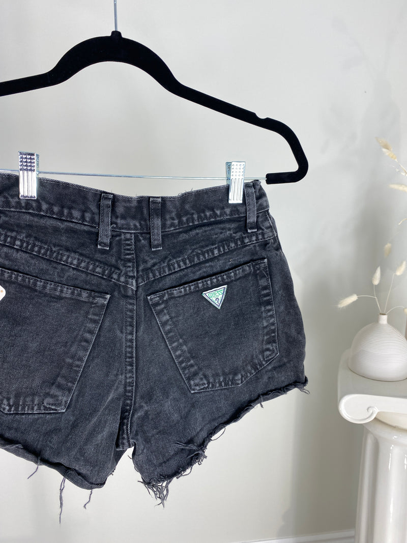 VINTAGE BLACK WASH GUESS DENIM CUTOFFS - SIZE 2