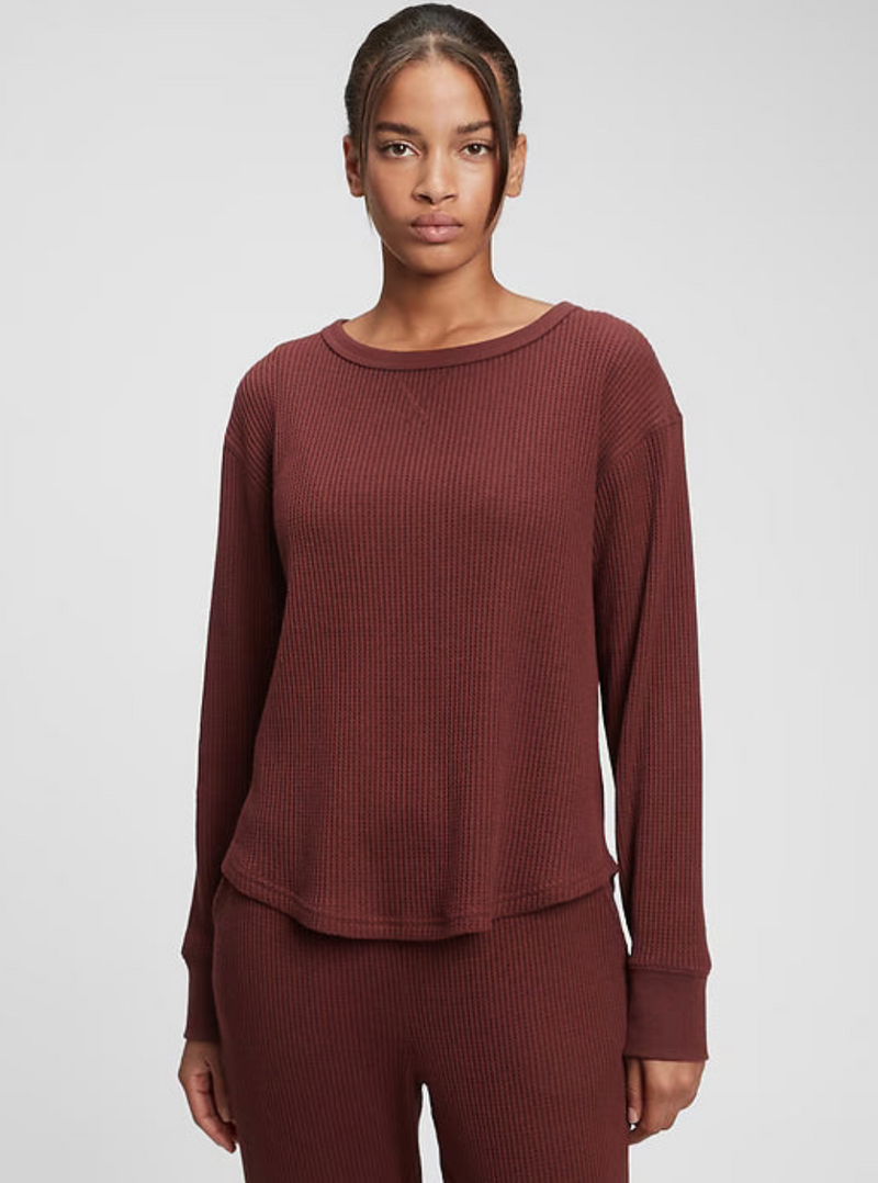 SLOUCHY WAFFLE KNIT CHERRY WOOD RED GAP T-SHIRT