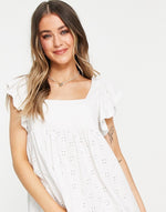 WHITE ASOS EYELIT BABYDOLL DRESS