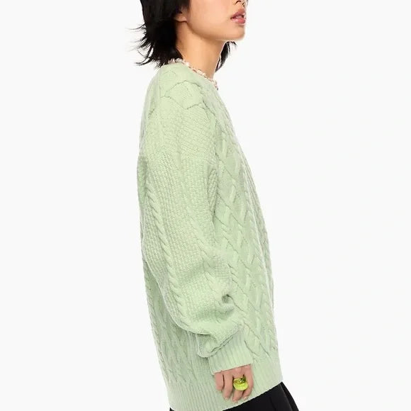 GREEN CABLE KNIT SUNDAY BEST PEGGY OVERSIZED KNIT SWEATER