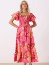 FLORAL SQUARE NECK PUFF SLEEVE MAXI DRESS