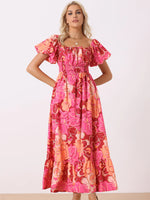 FLORAL SQUARE NECK PUFF SLEEVE MAXI DRESS