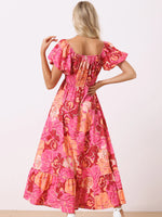 FLORAL SQUARE NECK PUFF SLEEVE MAXI DRESS