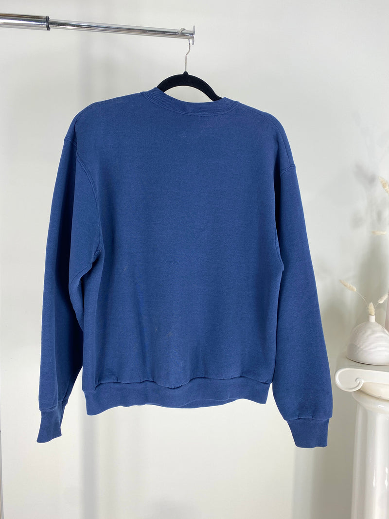 VINTAGE NAVY MICHIGAN PLAID EMBROIDERED CREWNECK