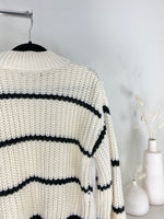 STRIPED MOCK NECK KNIT SWEATER
