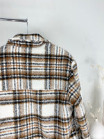 NEUTRAL PLAID SHERPA LINED COZY SHACKET